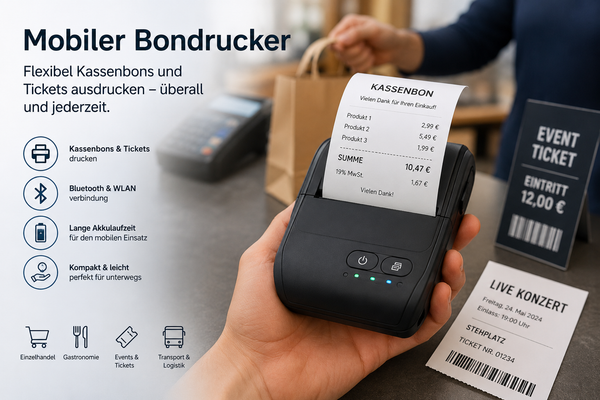 Mobiler Bondrucker: flexibel Kassenbons und Tickets ausdrucken
