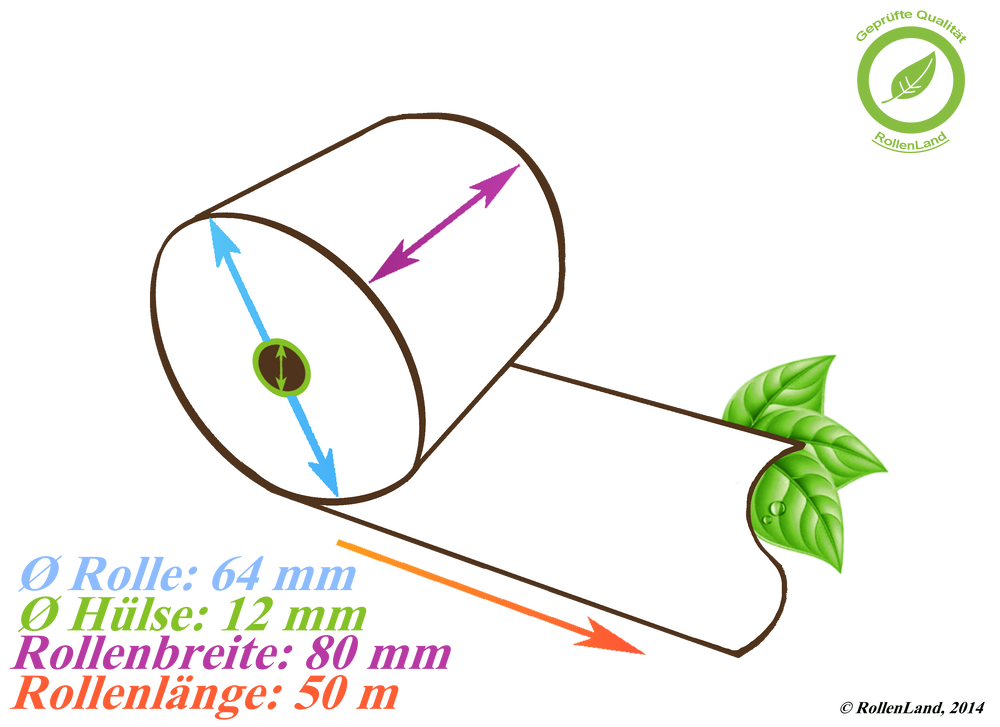 50 rouleaux thermiques 80x64x12, 50 m avec revêtement intérieur, sans bisphénol-A (BPA)
