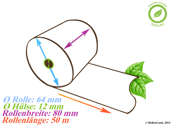 50 rouleaux thermiques 80x64x12, 50 m avec revêtement intérieur, sans bisphénol-A (BPA)