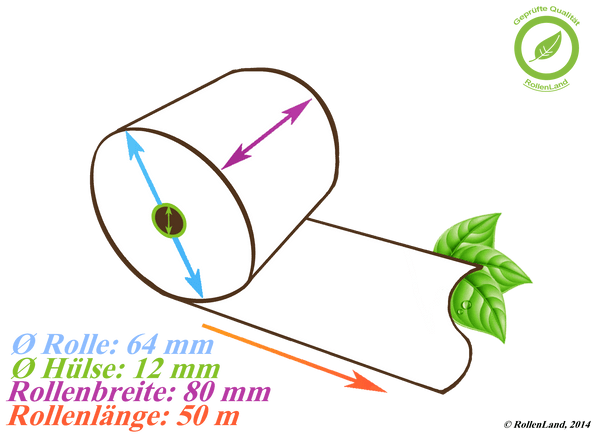 50 rouleaux thermiques 80x64x12, 50 m, sans phénol (BPA, BPC, BPS)