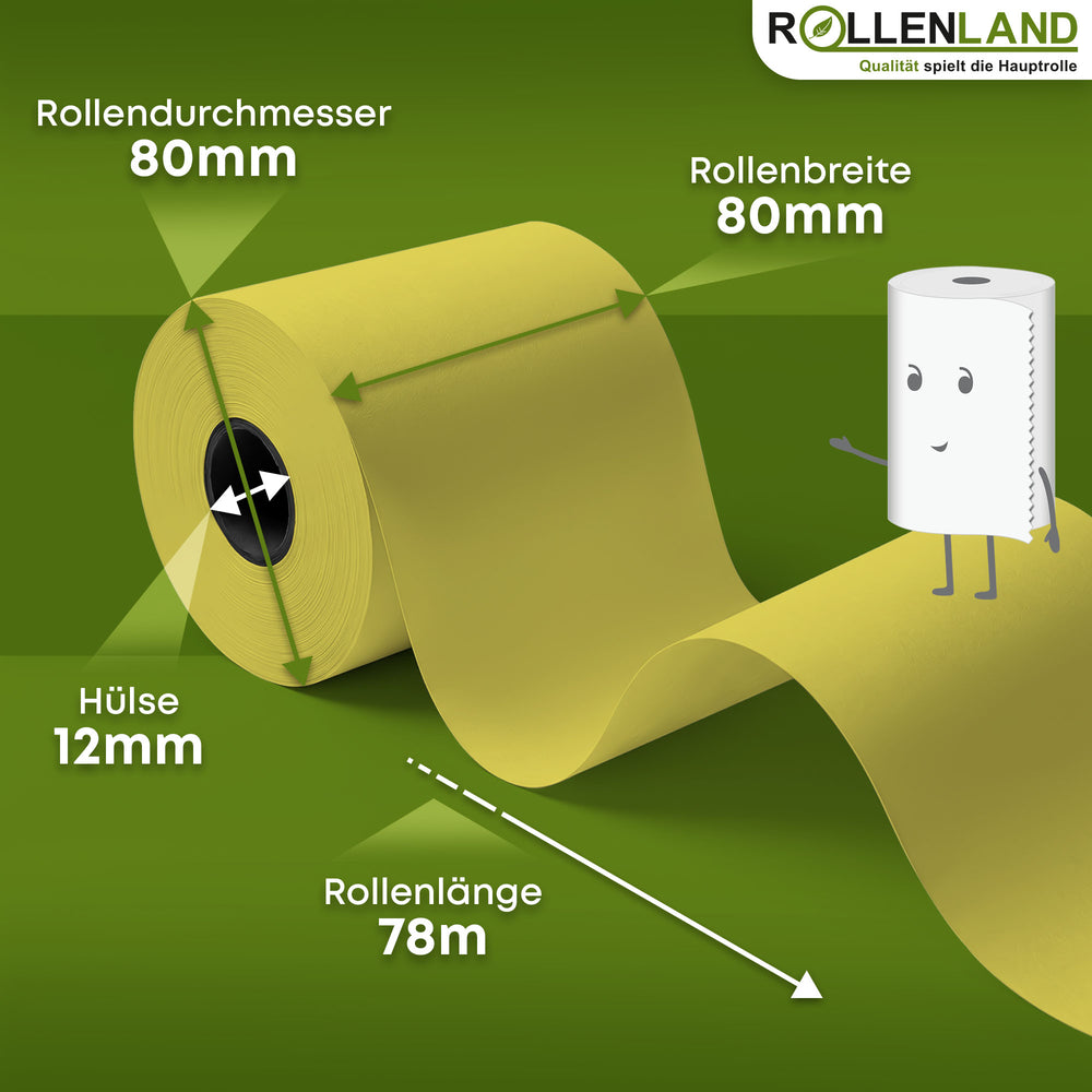30 rouleaux thermiques colorés 80x80x12, 78 m, 55g, sans bisphénol-a (BPA), jaune,