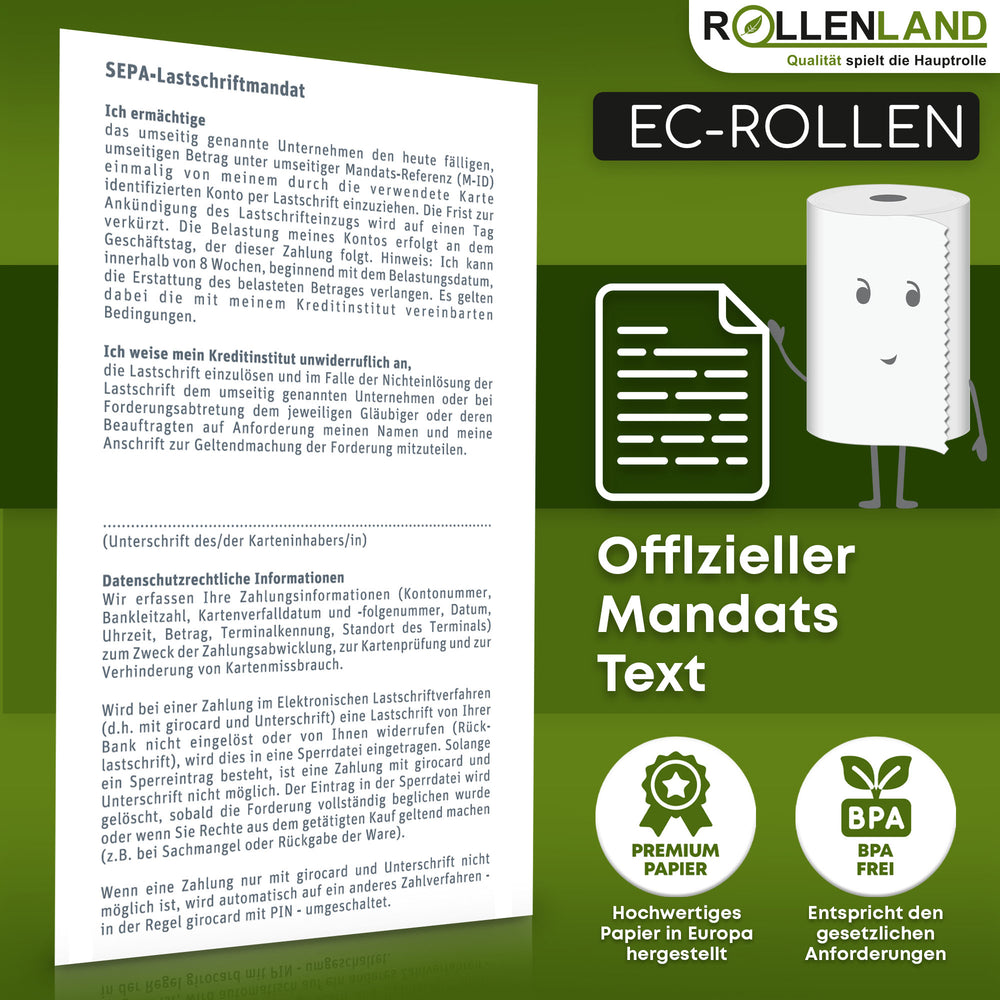 50 rouleaux EC 57x40x12, 18 m, sans bisphénol-A (BPA), avec impression de débit SEPA