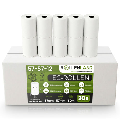 Carton de 20 rouleaux EC 57x57x12, 50 m, avec empreinte prélèvement SEPA. sans phénol (BPA, BPC, BPS)