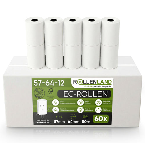 Carton de 60 rouleaux EC 57x64x12, 50 m, sans bisphénol-A (BPA)