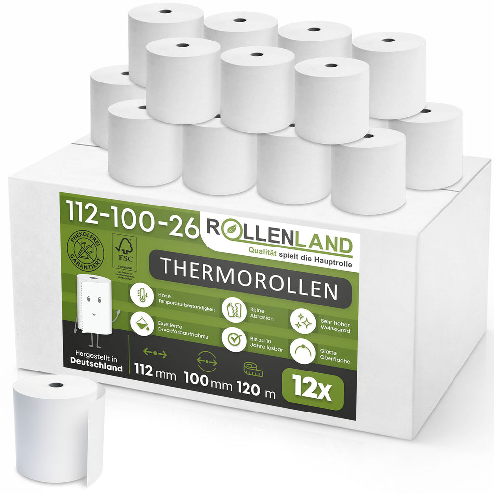 12 rouleaux thermiques 112x100x26, 120 m, sans bisphénol-A (BPA), 55g/m²