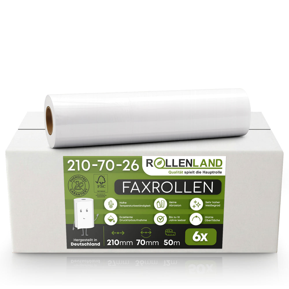6 rouleaux de fax 210x70x26, 50 m, sans bisphénol-A (BPA)
