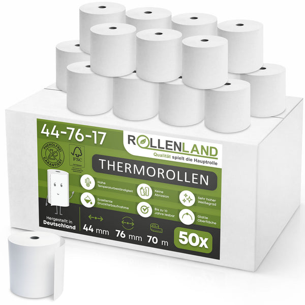 50 rouleaux thermiques 44x76x17, 70 m, sans bisphénol-A (BPA)