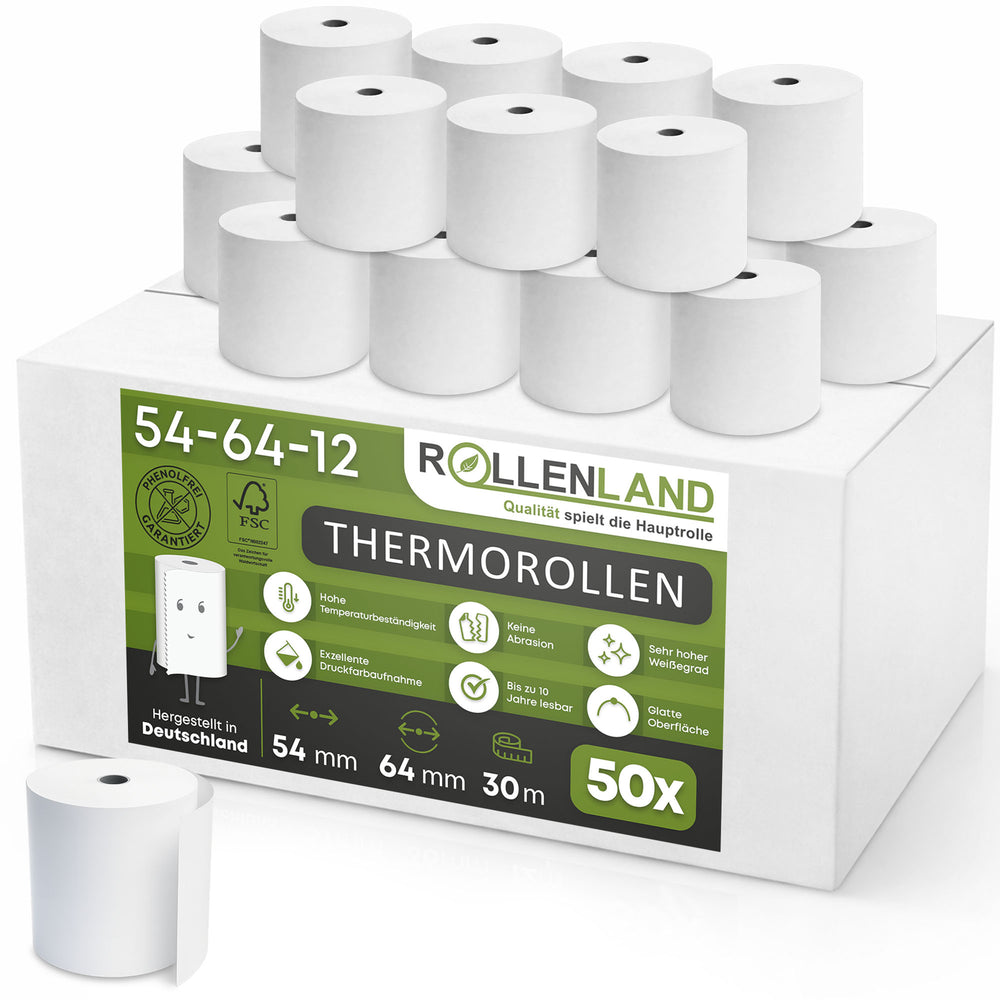 50 rouleaux thermiques 54x64x12, 50 m, sans bisphénol-A (BPA)
