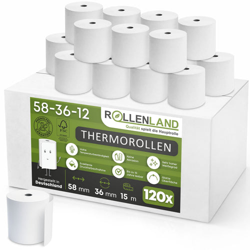 Carton de 120 rouleaux thermiques 58x36x12, 15 m, sans bisphénol-A (BPA)