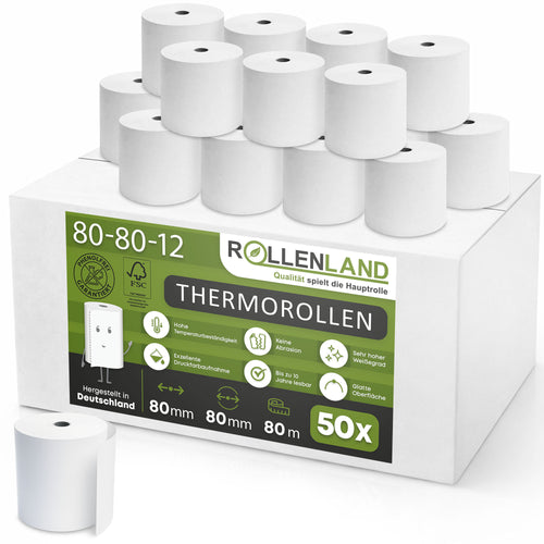 Karton mit 50 Thermorollen 80x80x12, 80 m ohne Bisphenol-A (BPA), 48g/qm