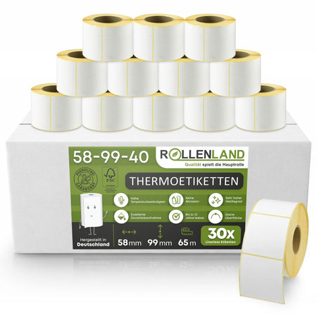 Étiquettes thermiques Linerless 58x99x40, 65 m, 24 rouleaux